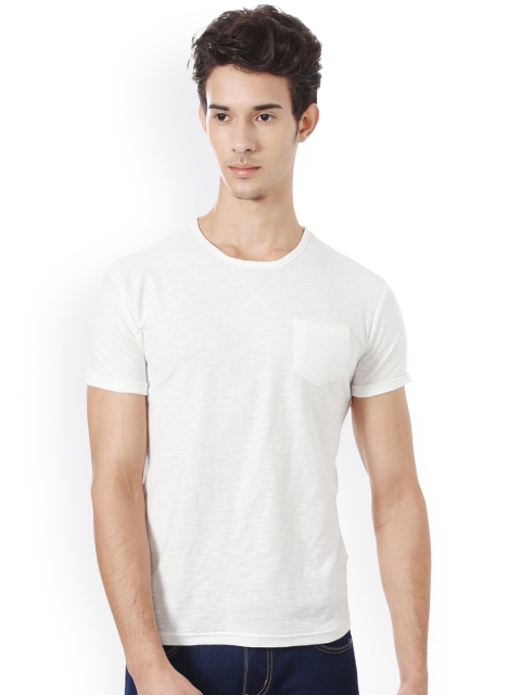 

People Men White Solid Round Neck T-shirt
