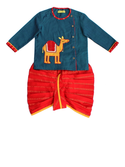 

Tiber Taber Boys Blue & Red Printed Dhoti Set