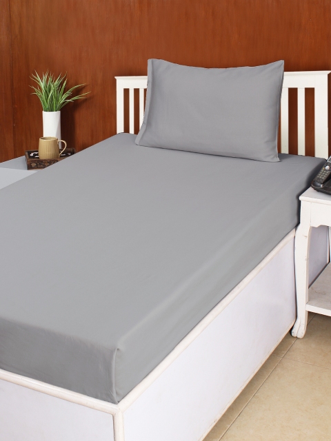 

House This Grey Cotton 300 TC Superfine Single Bedsheet with 1 Pillow Cover
