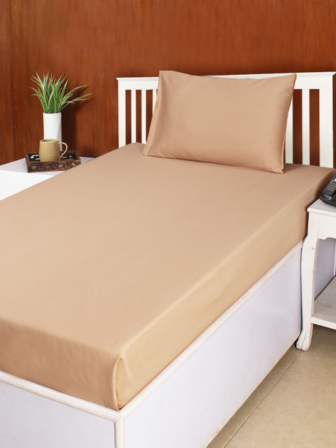 

House This Beige Cotton 300 TC Single Bedsheet with 1 Pillow Cover