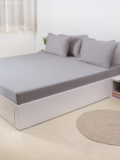 

House This Grey Cotton 300 TC Superfine Double Bedsheet with 2 Pillow Covers