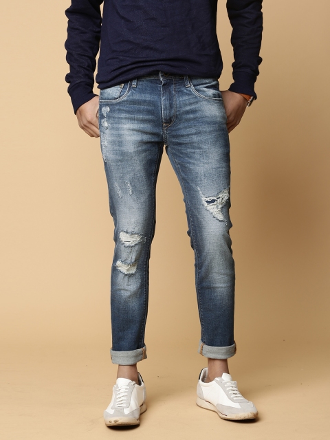 

Mr Bowerbird Men Blue Tailored Fit Mid-Rise Mildly Distressed Stretchable Jeans