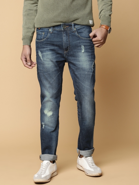 

Mr Bowerbird Men Blue Tailored Fit Mid-Rise Low Distress Stretchable Jeans