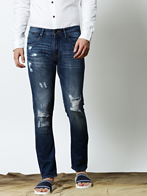 

Mr Bowerbird Men Blue Tailored Regular Fit Mid-Rise Highly Distressed Stretchable Jeans