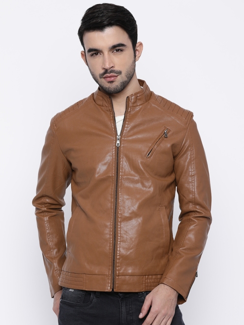 

The Indian Garage Co Men Brown Solid Biker Jacket