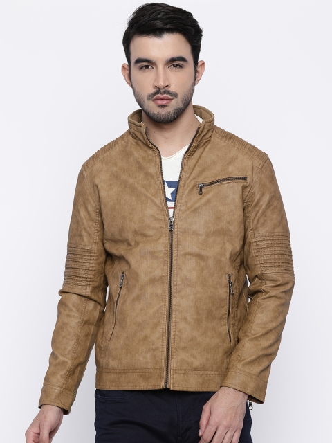 

The Indian Garage Co Men Brown Solid Biker Jacket
