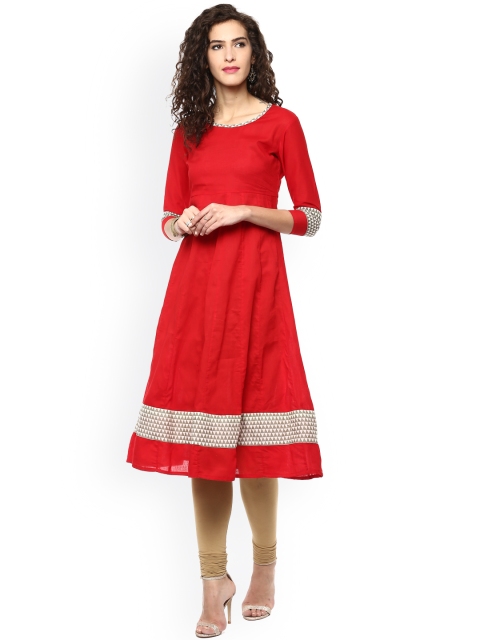 

Aum Women Red Solid A-Line Kurta