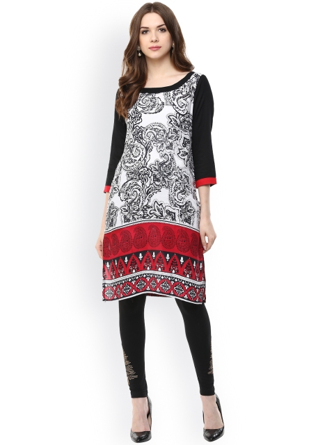 

Aum Women Black & White Printed Straight Kurta