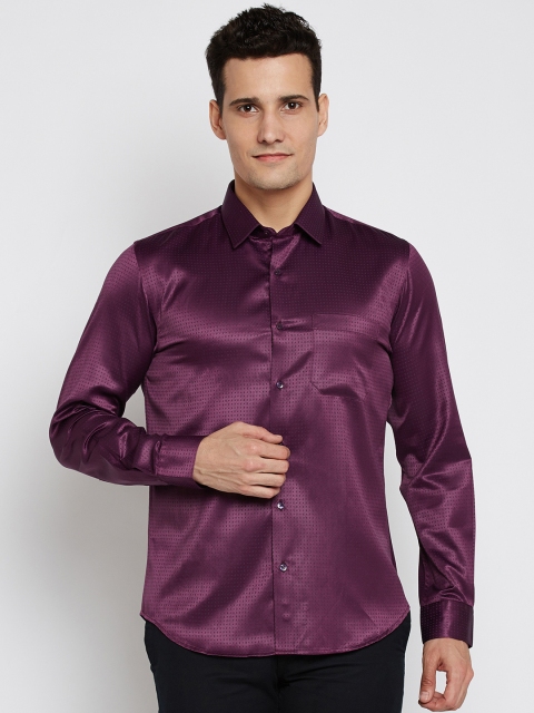 

Peter England Men Burgundy Slim Fit Self Design Party Shirt