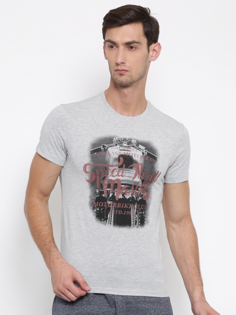 

Peter England Casuals Men Grey Printed Round Neck T-shirt