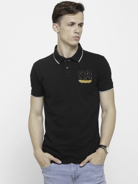

Peter England Casuals Men Black Solid Polo Collar T-shirt