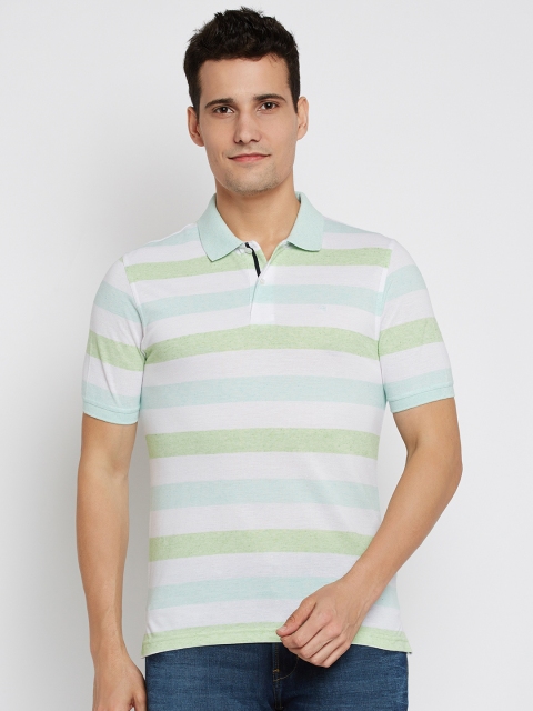 

Peter England Men White Striped Polo Collar T-shirt