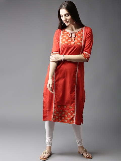 

Moda Rapido Women Orange Printed Straight Kurta