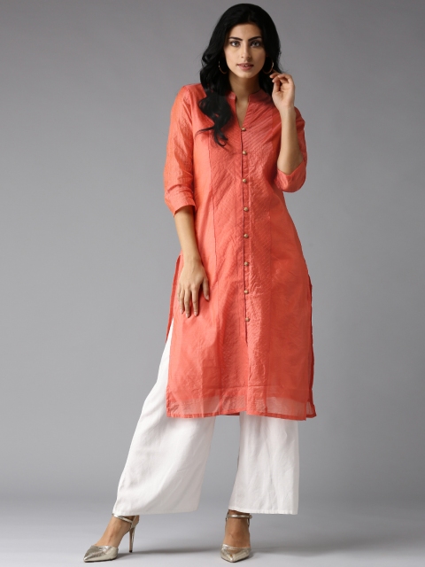 

Moda Rapido Women Peach-Coloured Solid Straight Kurta