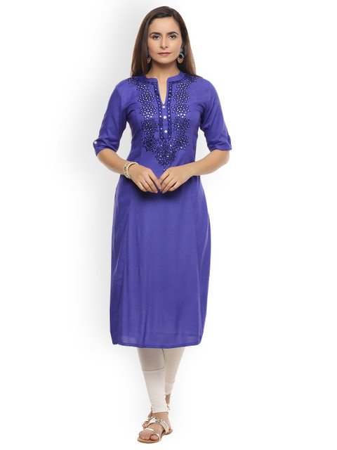 

Geroo Jaipur Women Blue Yoke Design A-Line Kurta