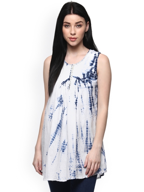 

Geroo Jaipur Women White & Blue Dyed A-Line Kurti