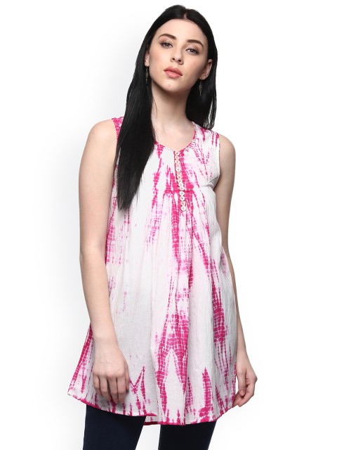 

Geroo Jaipur Women White & Pink Dyed A-Line Kurti