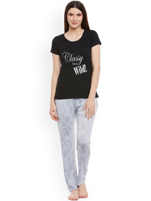 

Clovia Grey & Black Printed Nightsuit LS0110P01XL