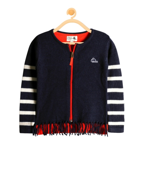

Cherry Crumble Girls Navy Blue & White Solid Pullover