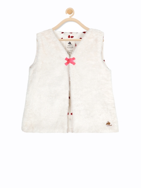 

Cherry Crumble Girls White Solid Open Front Jacket