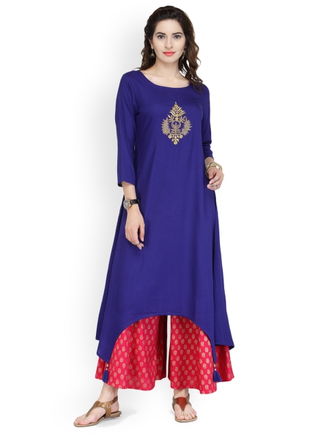 

Varanga Blue Viscose Gold Zari Embroidery Kurta With Palazzo