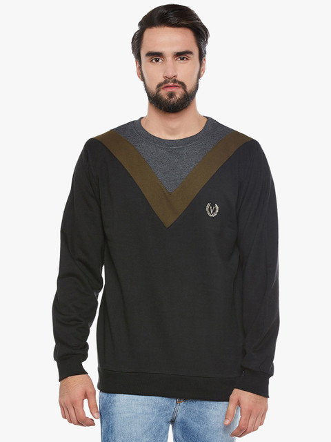 

The Vanca Men Black Colourblocked Sweatshirt