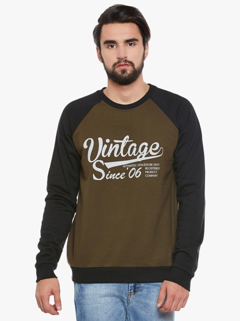 

The Vanca Men Olive Green & Black Printed Sweatshirt