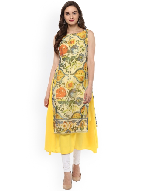 

Ahalyaa Women Yellow Printed Layered A-Line Kurta