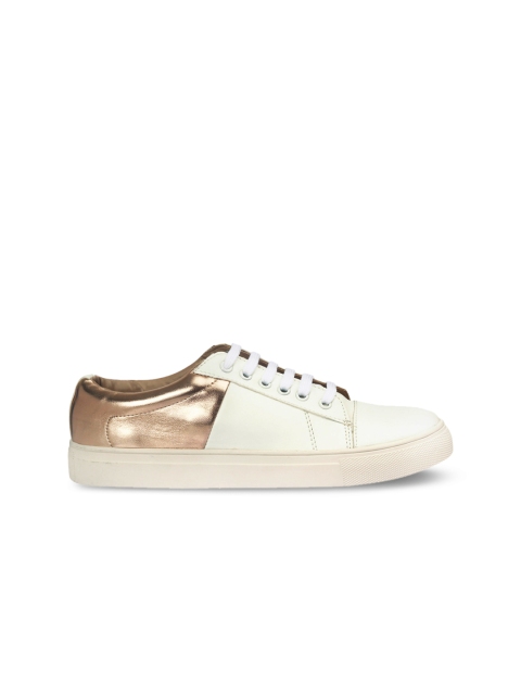 

20Dresses Women White & Gold-Toned Colourblocked Sneakers