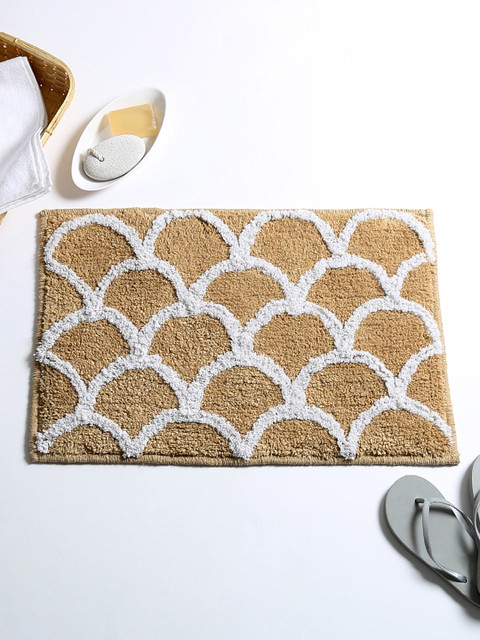 

House This Beige Patterned Cotton Rectangular Bath Rug