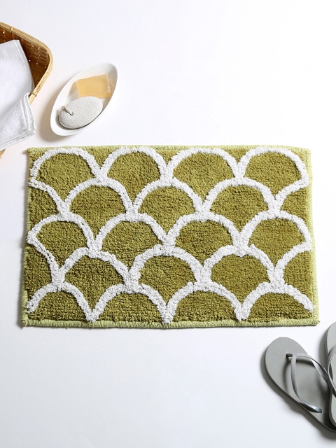 

House This Green Patterned Cotton Rectangular Bath Rug