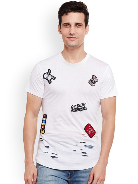 

FUGAZEE Men White Solid Slim Fit T-shirt