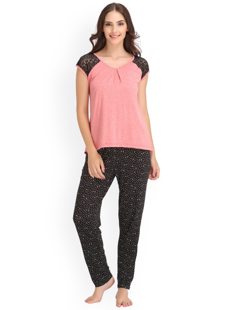 

Clovia Women Black & Pink Printed Lounge Set LS0180P13