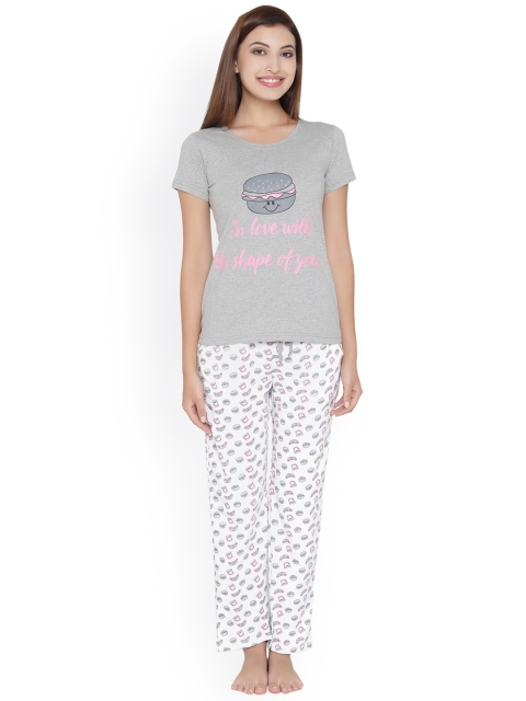

Clovia Women Grey & White Printed Lounge Set LS0183P01