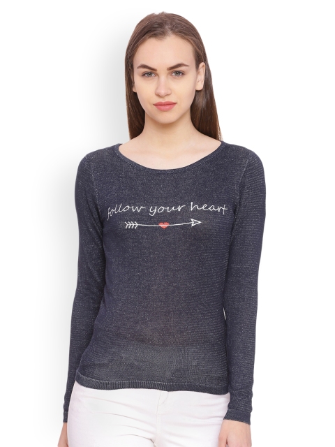 

Akiva Women Navy Blue Self-Design Top