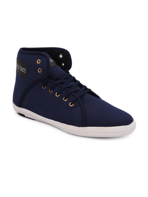 

bacca bucci Men Blue Solid Canvas Mid-Top Sneakers