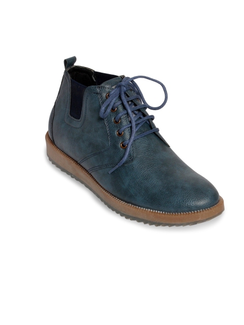 

bacca bucci Men Blue Solid Synthetic Leather High-Top Derbys