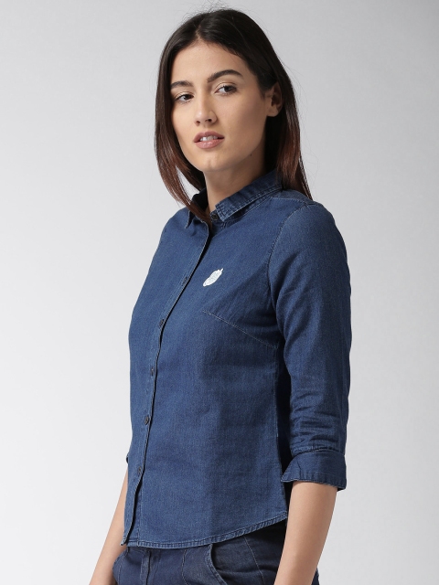 

Mast & Harbour Women Blue Regular Fit Solid Casual Shirt