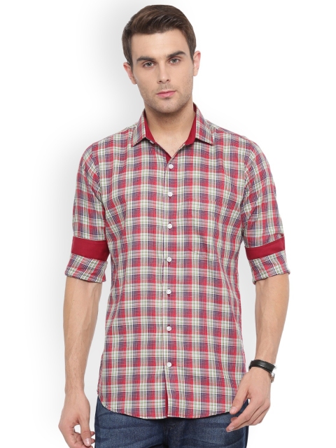 

Shaftesbury London Men Red & Green Slim Fit Checked Casual Shirt