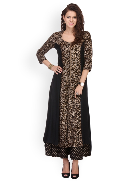 Varanga Women Black Printed Straight Kurta