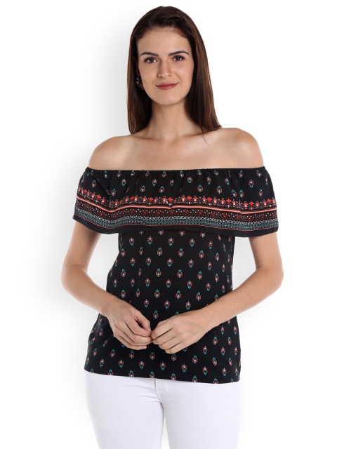 

Fusion Beats Women Black Printed Bardot Top