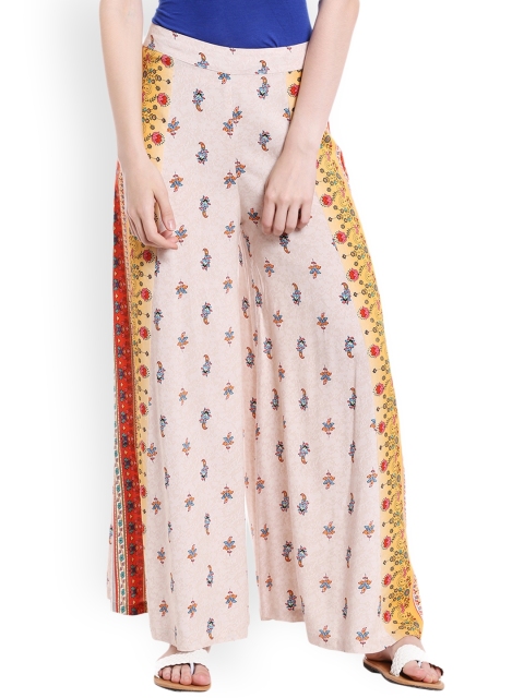 

Fusion Beats Women Beige Flared Printed Palazzos