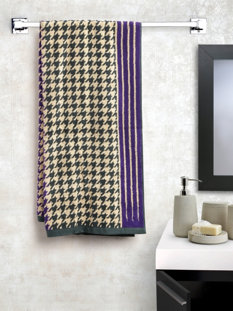 

SPACES Green & Purple Cotton 500 GSM Patterned Bath Towel