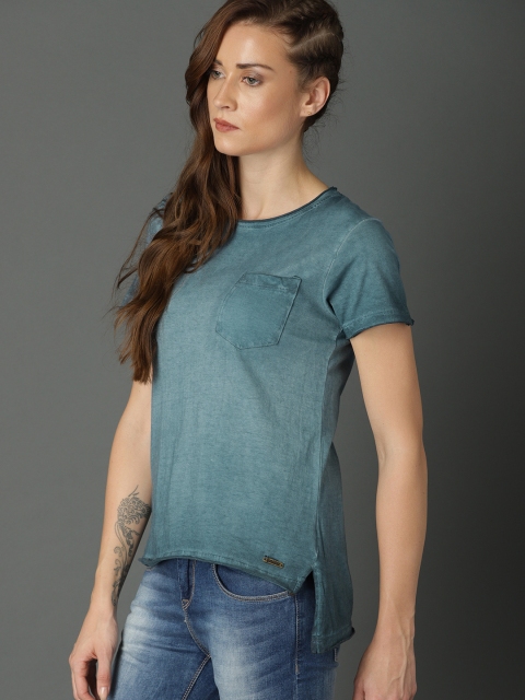 

Roadster Women Teal Dyed Round Neck Pure Cotton T-shirt