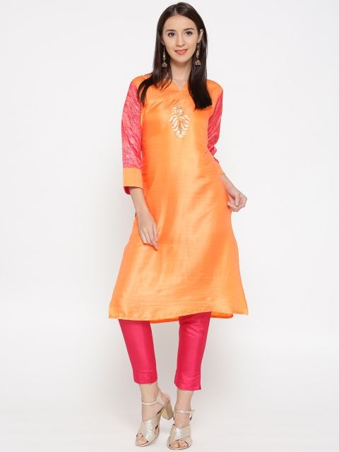 

Jashn Women Orange & Pink Printed Sleeve Straight Kurta