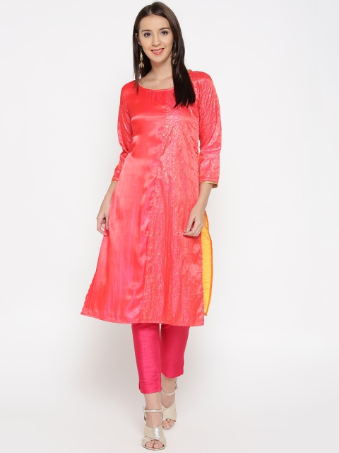 

Jashn Women Coral Pink & Orange Printed Straight Kurta