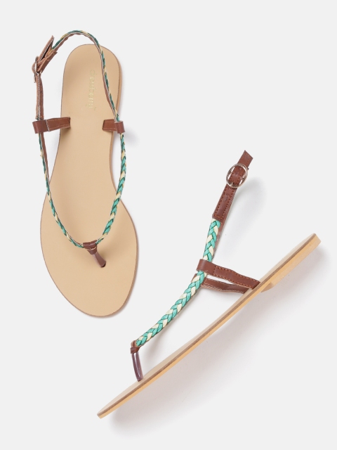 

DressBerry Women Green & Off-White Braided Open Toe Flats