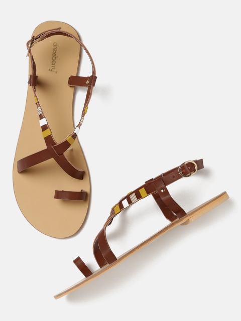 

DressBerry Women Brown Solid Synthetic One Toe Flats