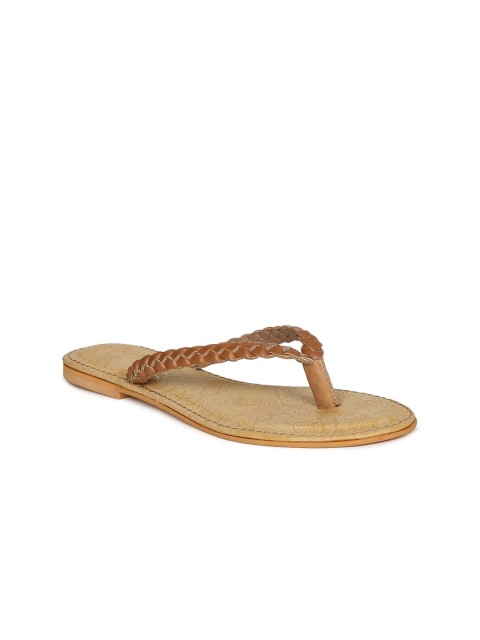 

DressBerry Women Tan Brown Woven Design Synthetic Open Toe Flats