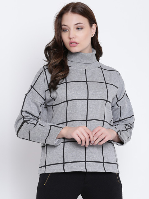 

Texco Women Grey Checked Comfort fit Sweatshirt